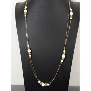 Worthington Retro White Station Bead Multi Chain Necklace Gold Tone 30" Classic